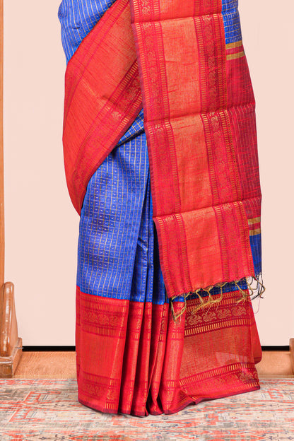 Striped zari pallu with red border