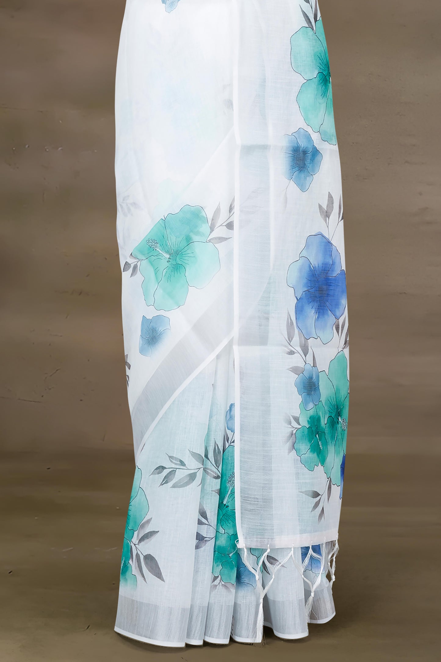 Subtle sheen White linen saree