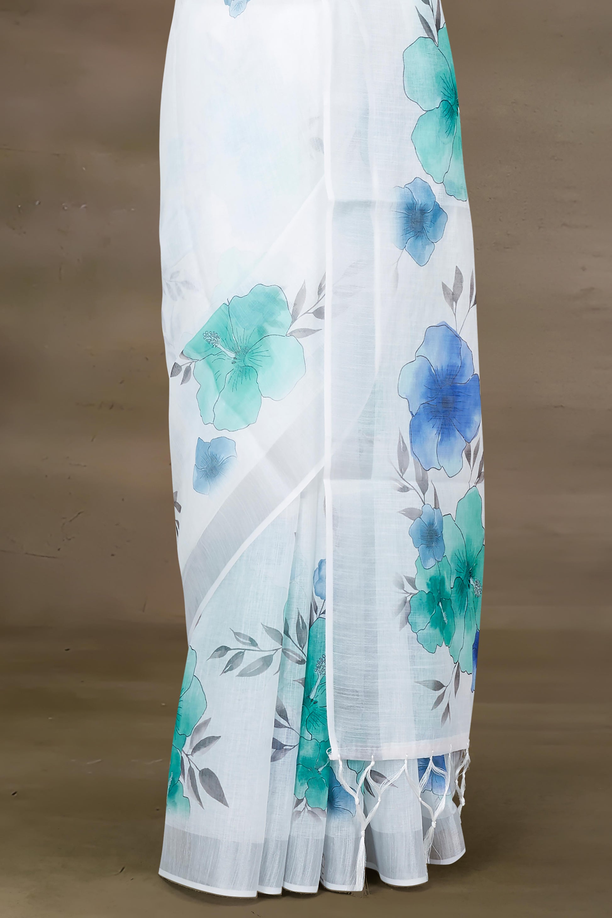 Subtle sheen White linen saree