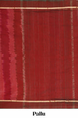 Maroon plain ikkat cotton saree with contrast border and zari striped pallu