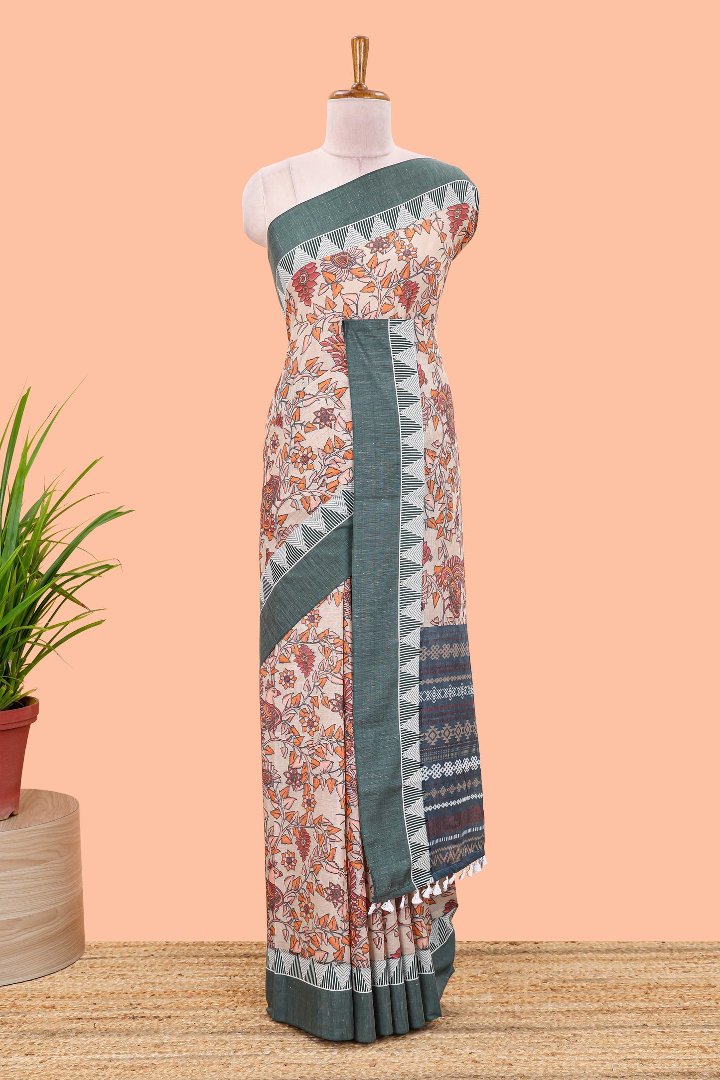 Sandal chirala cotton floral digital print saree with thread border