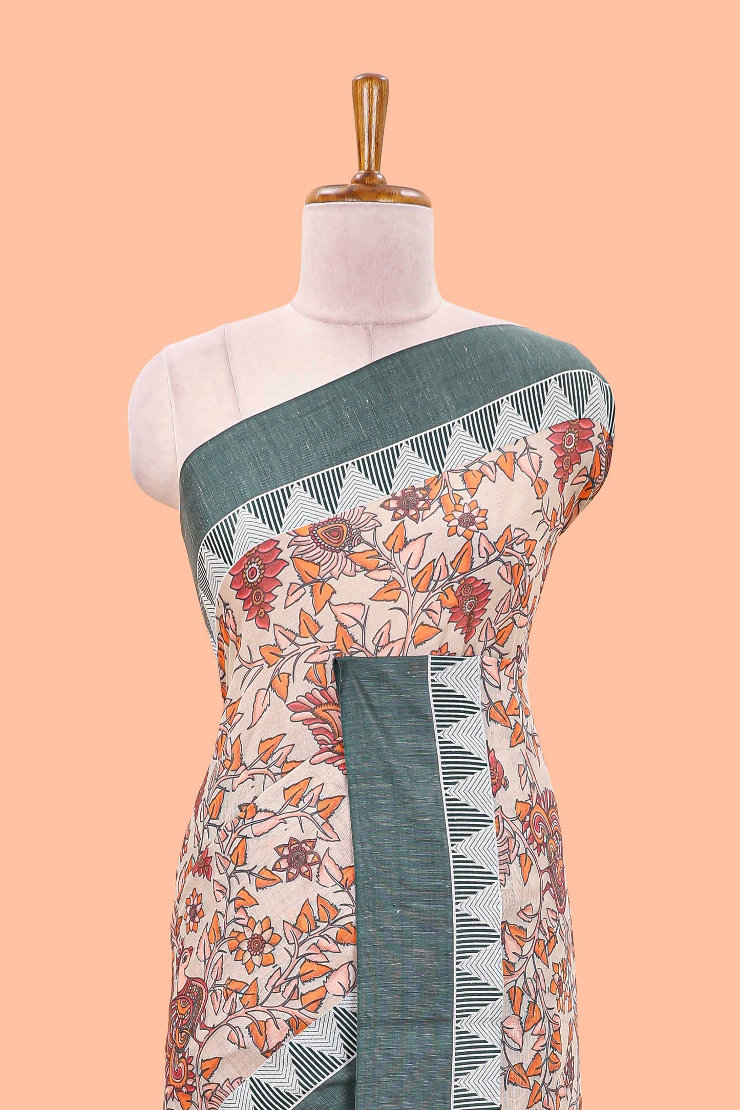 Sandal chirala cotton floral digital print saree with thread border