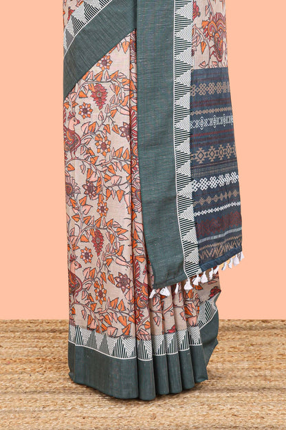Sandal chirala cotton floral digital print saree with thread border
