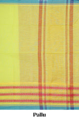 Green plain bottom striped chirala cotton saree with contrast border and striped pallu & blouse