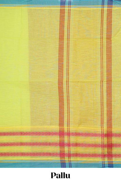 Green plain bottom striped chirala cotton saree with contrast border and striped pallu & blouse