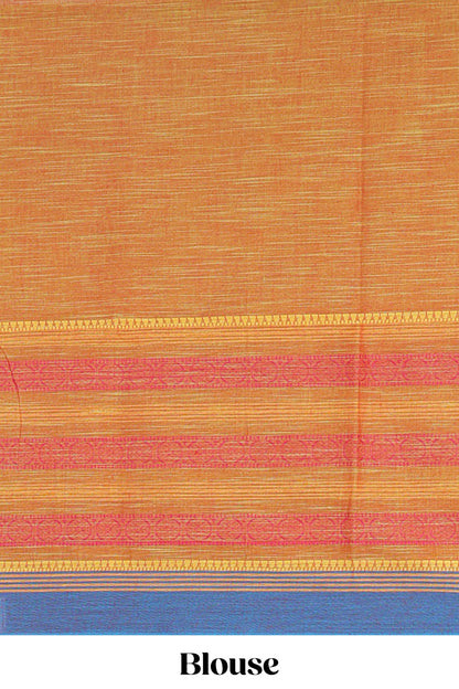Green plain bottom striped chirala cotton saree with contrast border and striped pallu & blouse