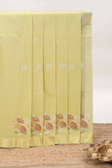 Green floral design chirala cotton saree with self zari border and matching pallu