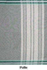 Grey plain chirala cotton saree with contrast border and striped pallu