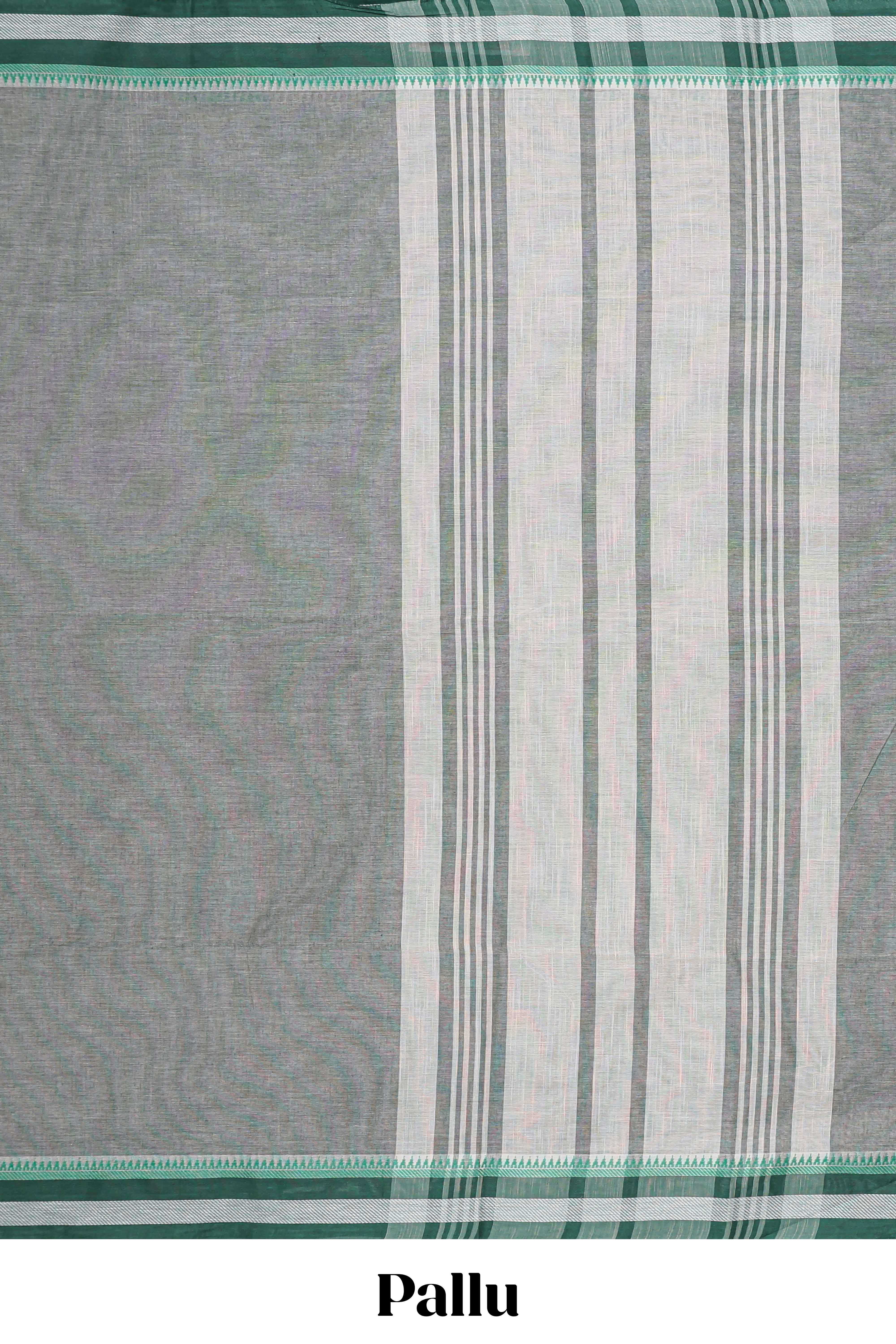 Grey plain chirala cotton saree with contrast border and striped pallu