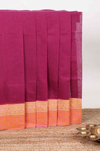 Maroon plain chirala cotton saree with contrast border and striped pallu