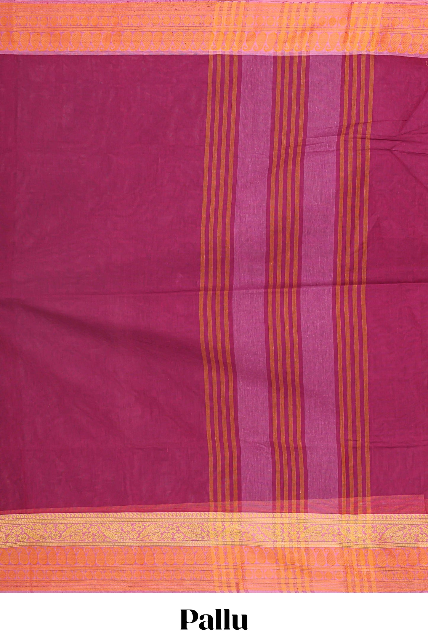 Maroon plain chirala cotton saree with contrast border and striped pallu