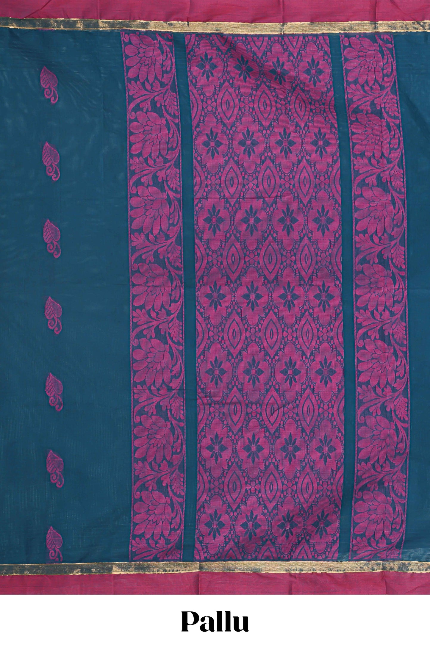 Steel blue floral motifs kovai cotton saree with contrast border and matching pallu