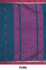 Steel blue floral motifs kovai cotton saree with contrast border and matching pallu