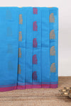 Turquoise blue floral motifs kovai cotton saree with contrast border and matching pallu