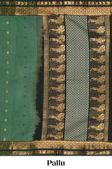 Green zari motifs kovai cotton saree with contrast border and zari design pallu