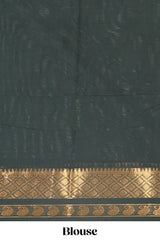 Green zari motifs kovai cotton saree with contrast border and zari design pallu
