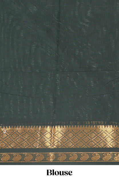 Green zari motifs kovai cotton saree with contrast border and zari design pallu