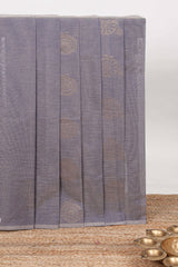 Borderless grey zari motifs kovai cotton saree with contrast pallu and blouse