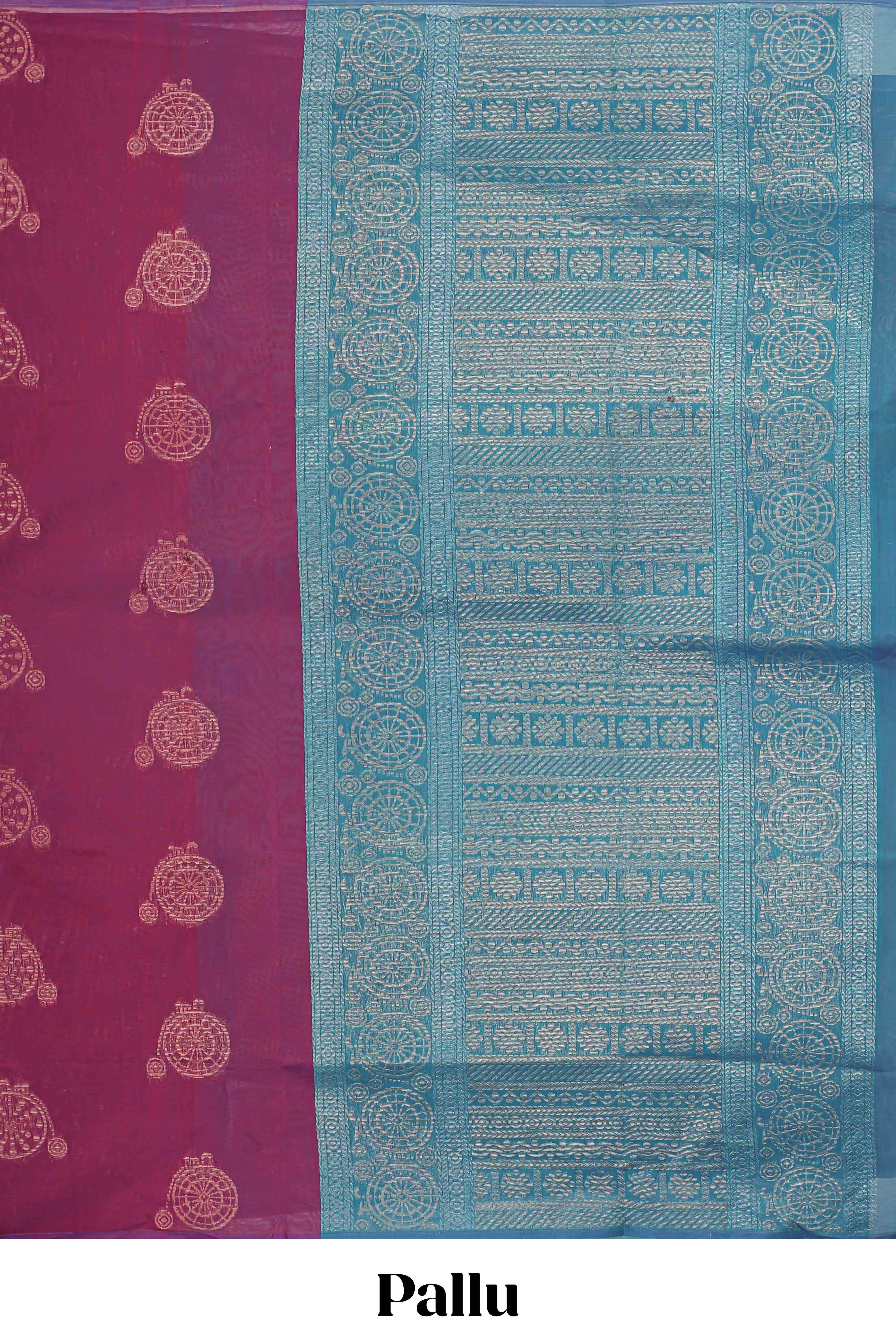 Borderless maroon zari motifs kovai cotton saree with contrast pallu and blouse