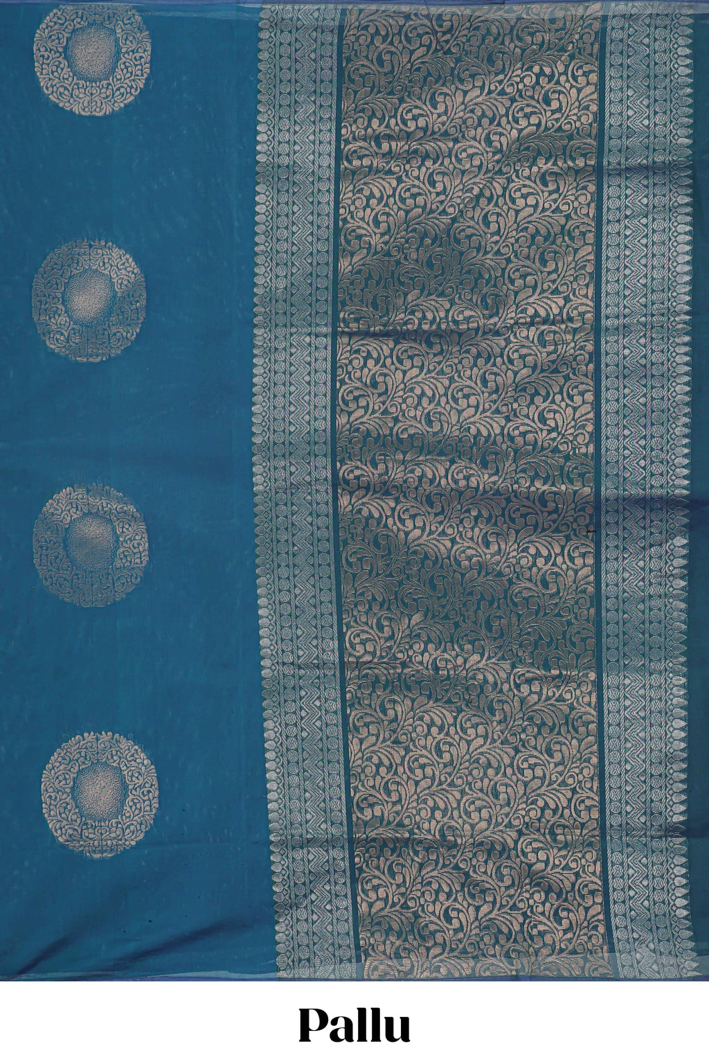 Borderless blue zari motifs kovai cotton saree with contrast pallu and blouse