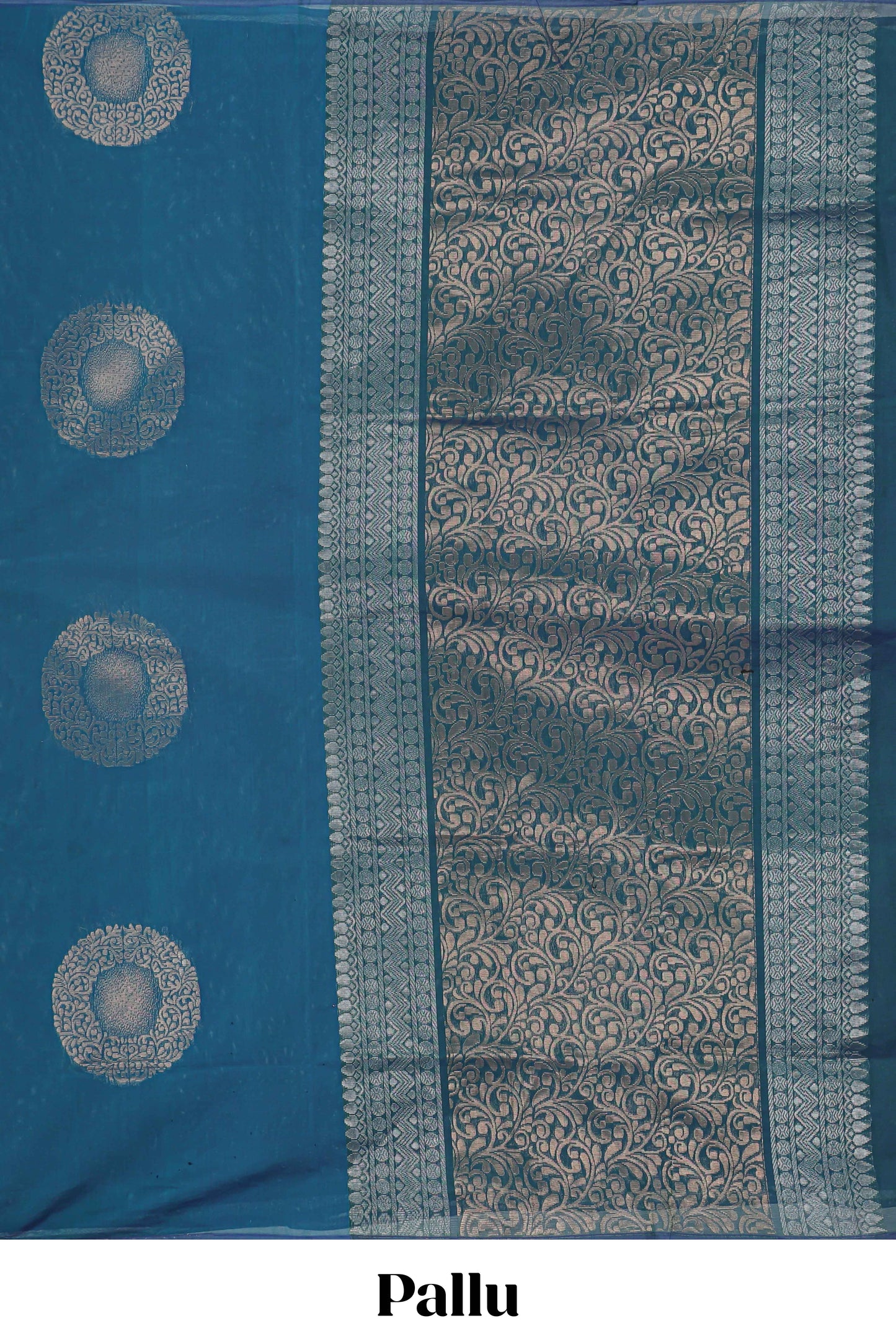 Borderless blue zari motifs kovai cotton saree with contrast pallu and blouse