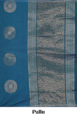 Borderless blue zari motifs kovai cotton saree with contrast pallu and blouse