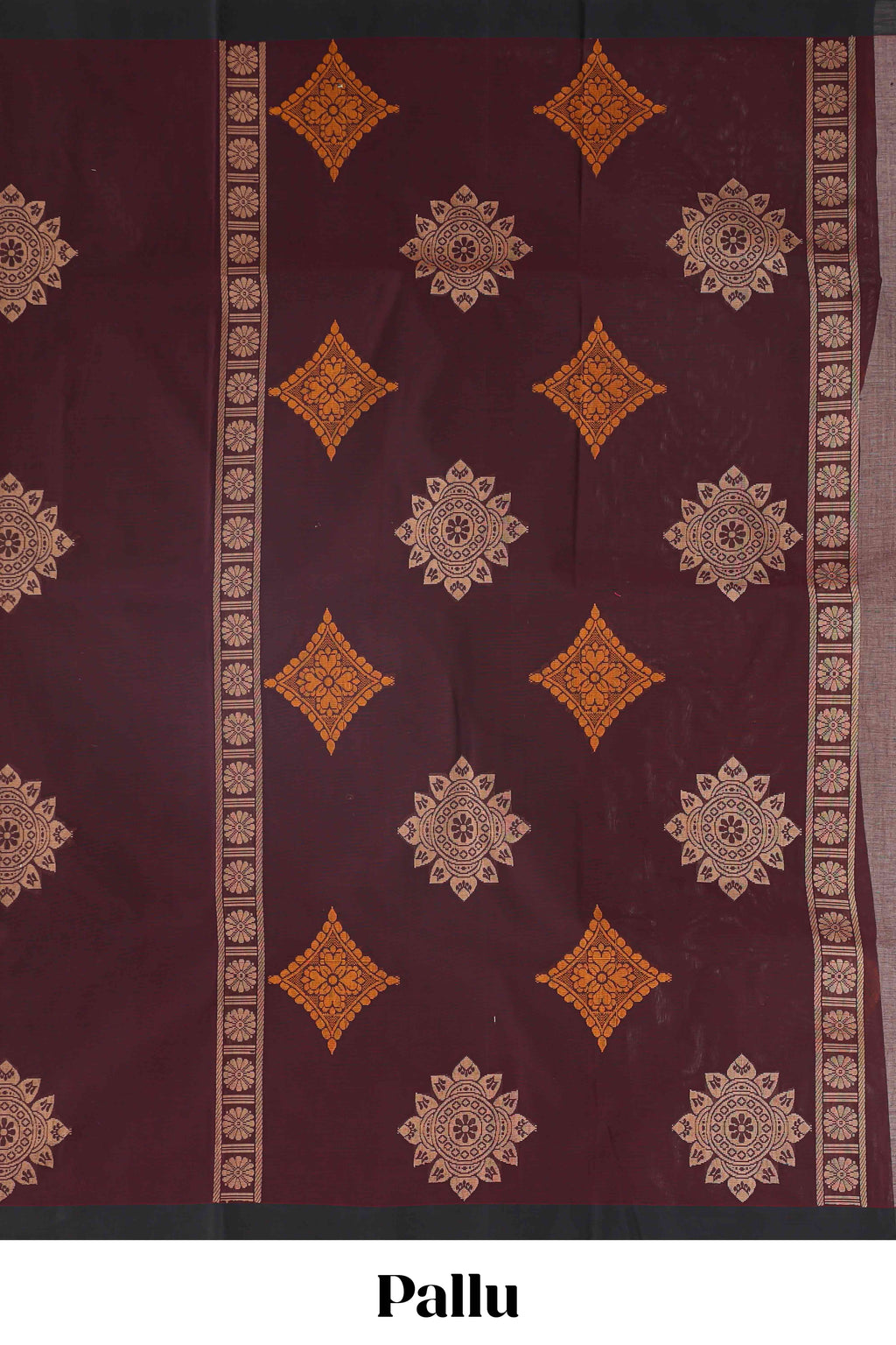 Maroon motifs kovai cotton saree with contrast border and matching pallu