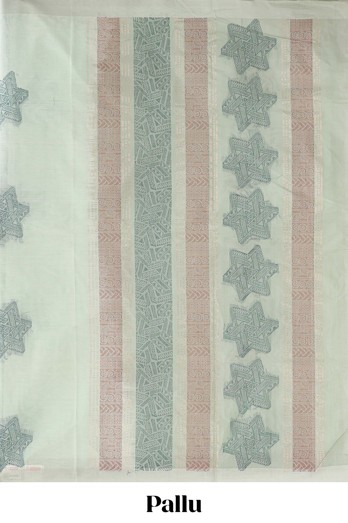 Borderless pastel green motifs kovai cotton saree with self pallu and matching pallu