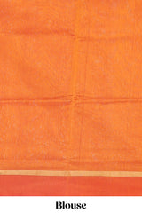 Orange plain ikkat cotton saree with contrast border and zari striped pallu