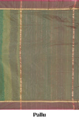 Green plain ikkat cotton saree with contrast border and zari striped pallu