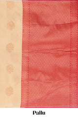 Borderless sandal floral zari butta semisilk cotton saree with contrast zari pallu and blouse