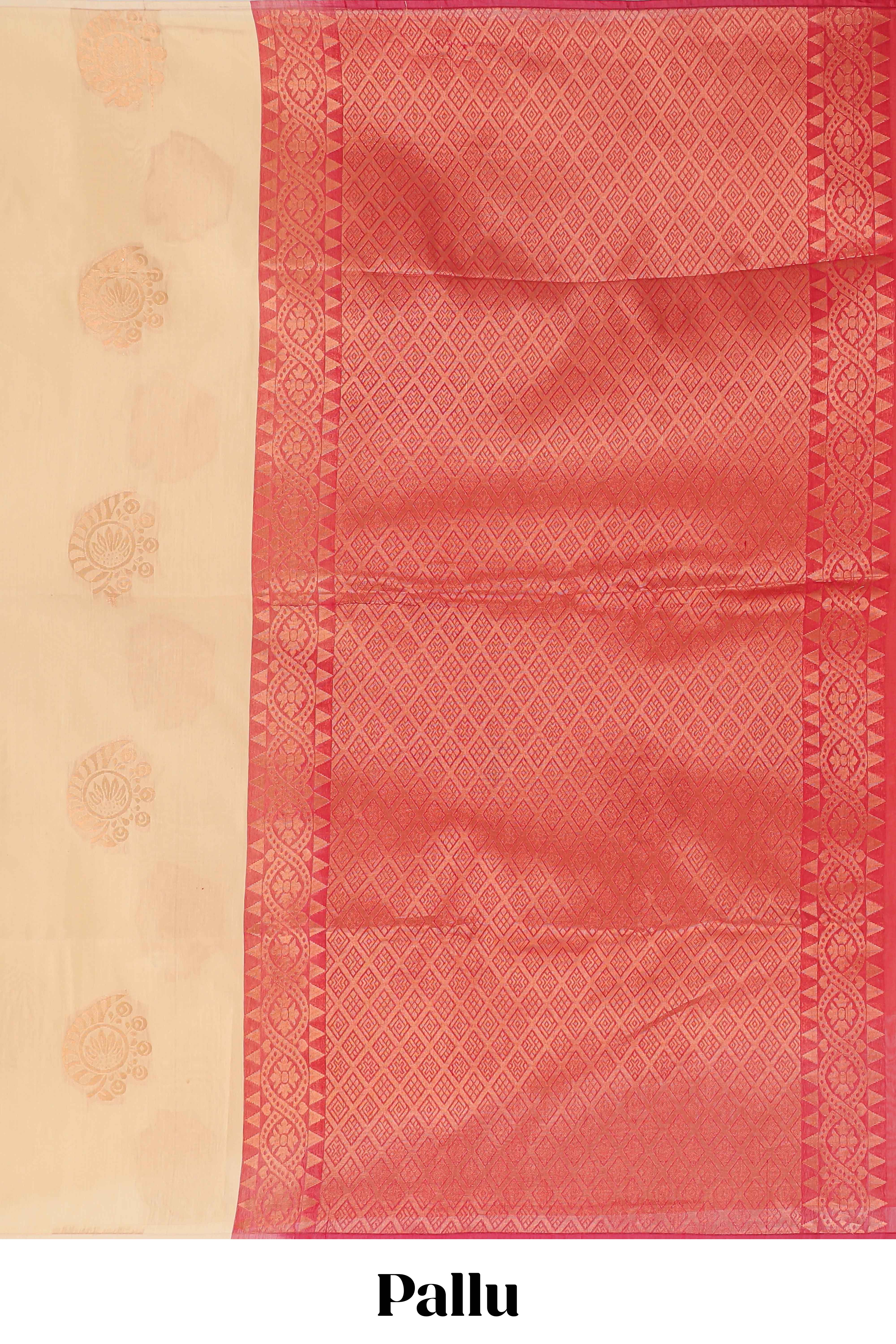 Borderless sandal floral zari butta semisilk cotton saree with contrast zari pallu and blouse