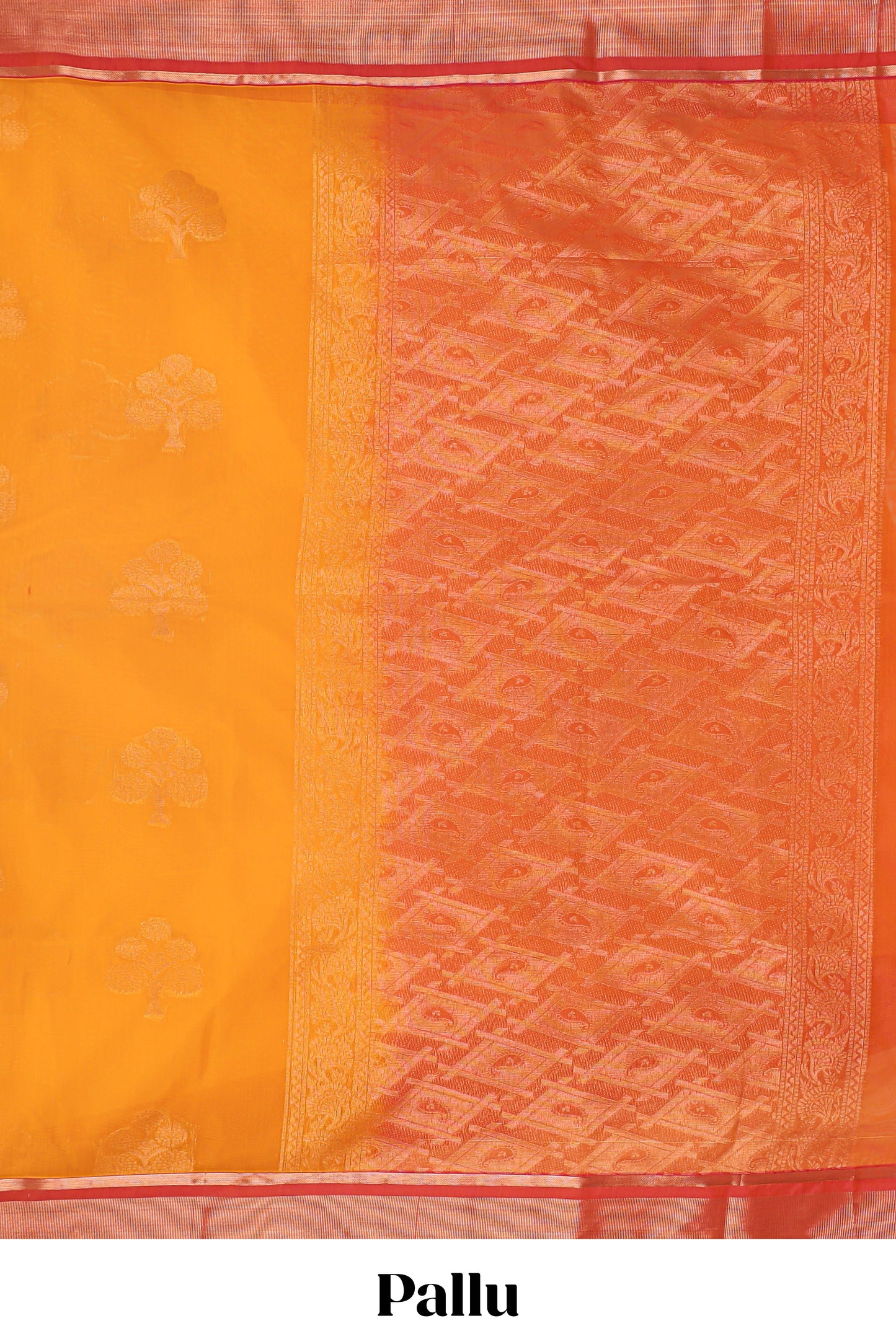Mustard tree zari motifs semisilk cotton saree with contrast zari border and blouse