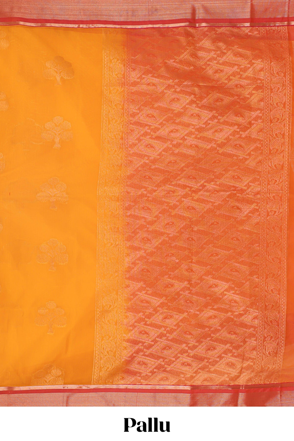 Mustard tree zari motifs semisilk cotton saree with contrast zari border and blouse