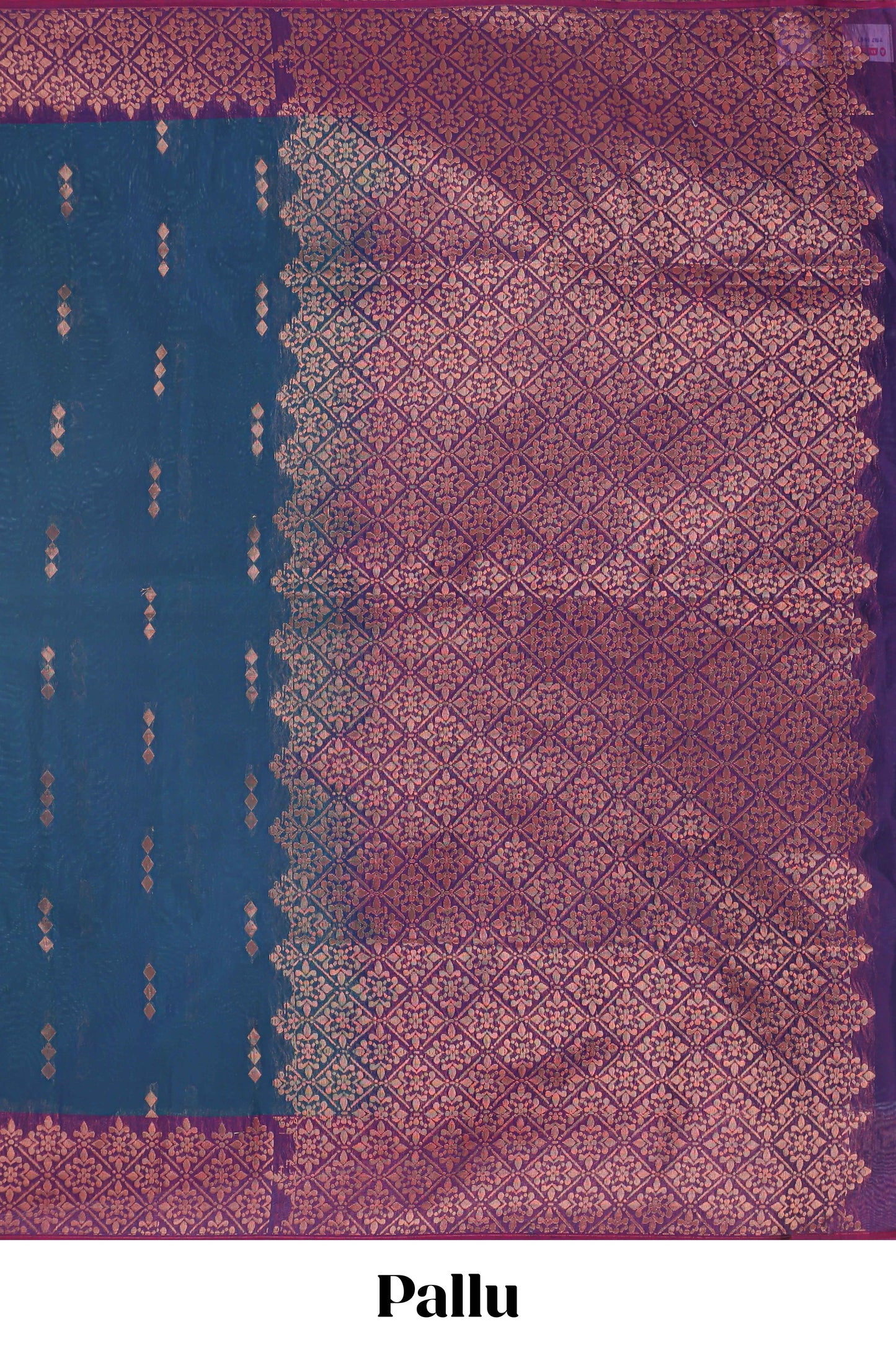 Blue zari motifs semisilk cotton saree with contrast zari border and matching blouse