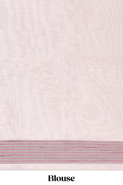 Borderless cream munga cotton saree with floral butta and village themed printed pallu