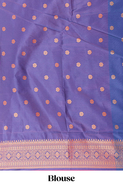 Magenta semi soft silk with striped pochampally ikkat design and contrast zari border
