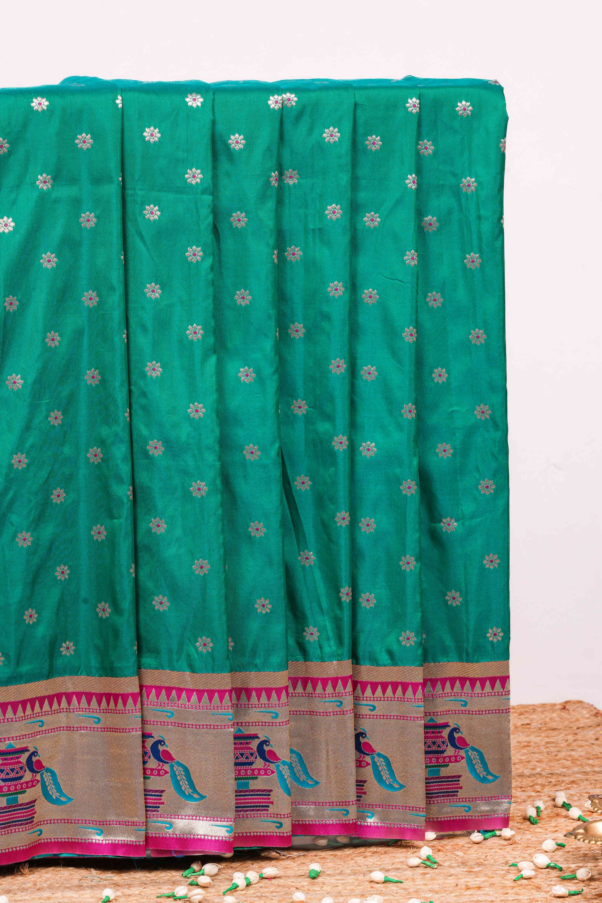 Teal art soft silk woven saree