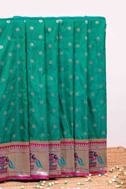 Teal art soft silk woven saree