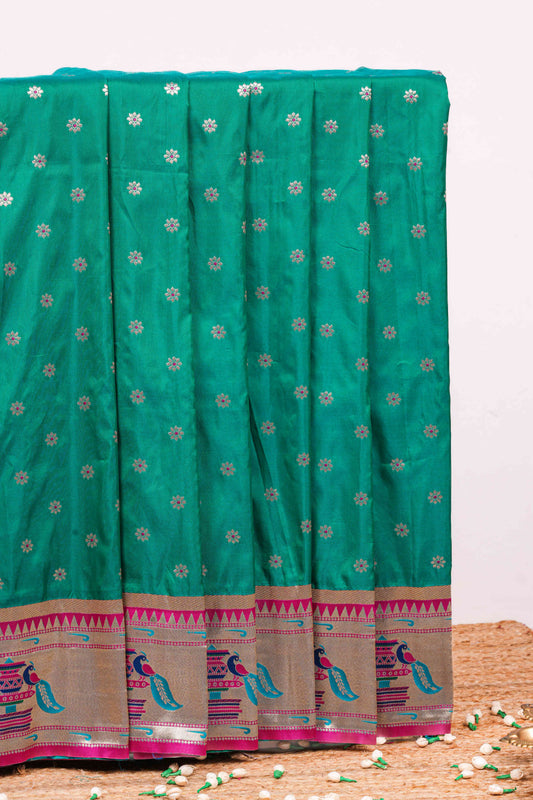 Teal art soft silk woven saree