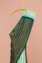 Teal checked pure silk saree