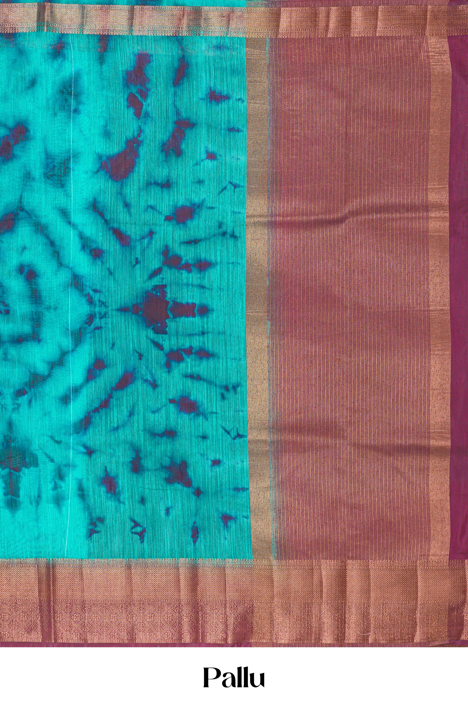 Teal contrast blouse linen saree