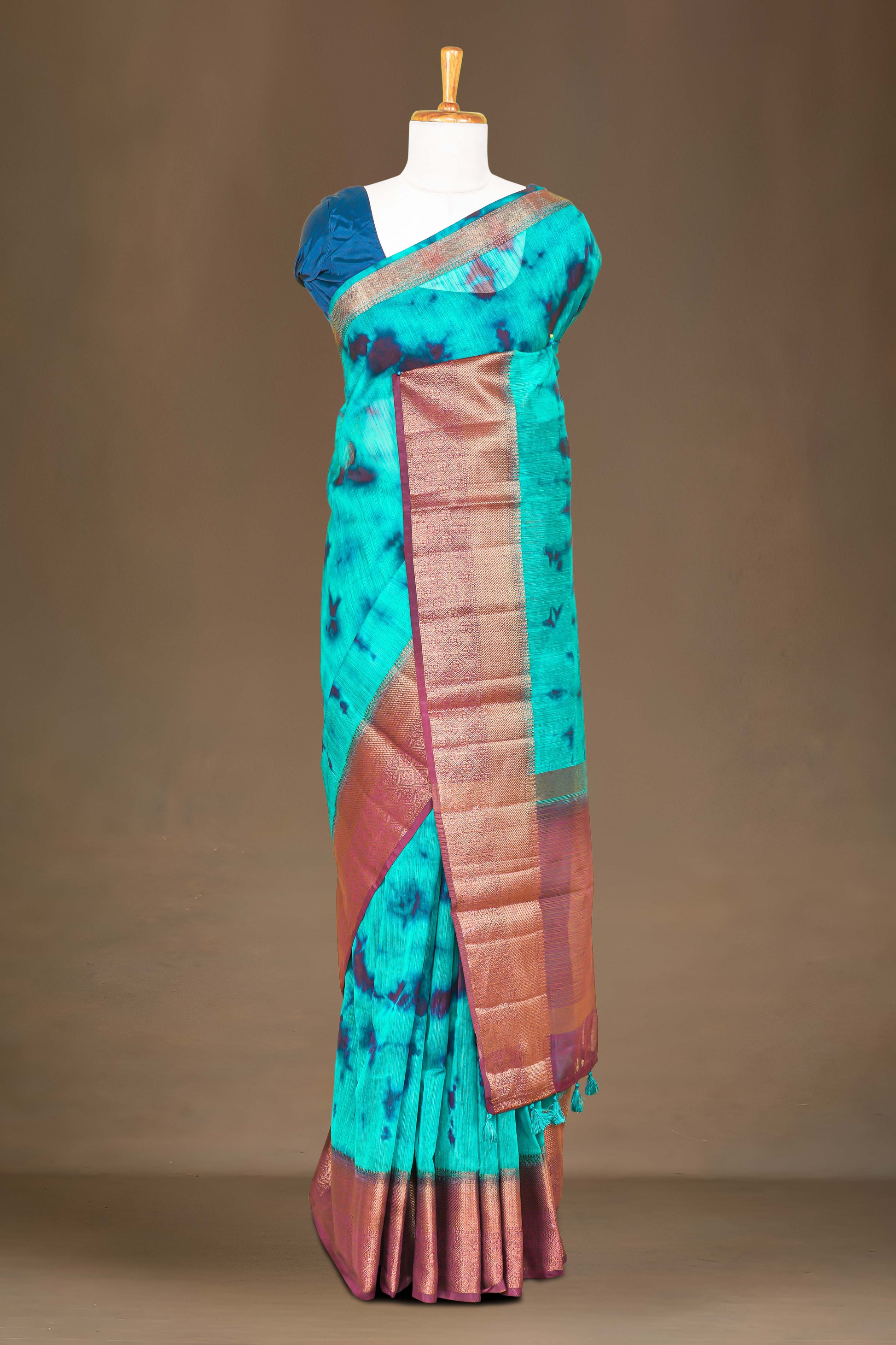 Teal copper zari pallu saree