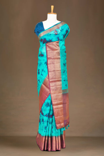Teal copper zari pallu saree