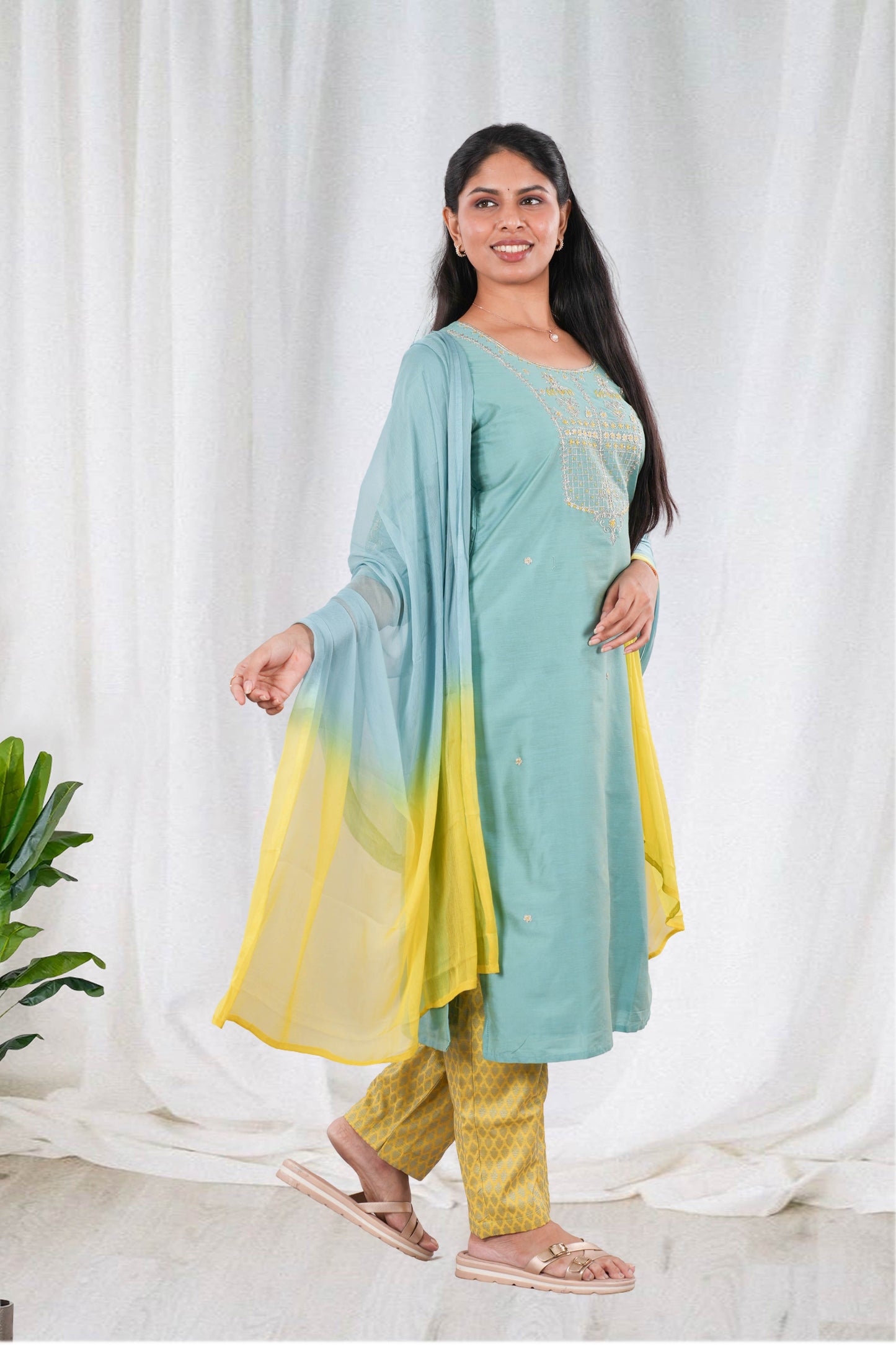Teal festive printed salwar