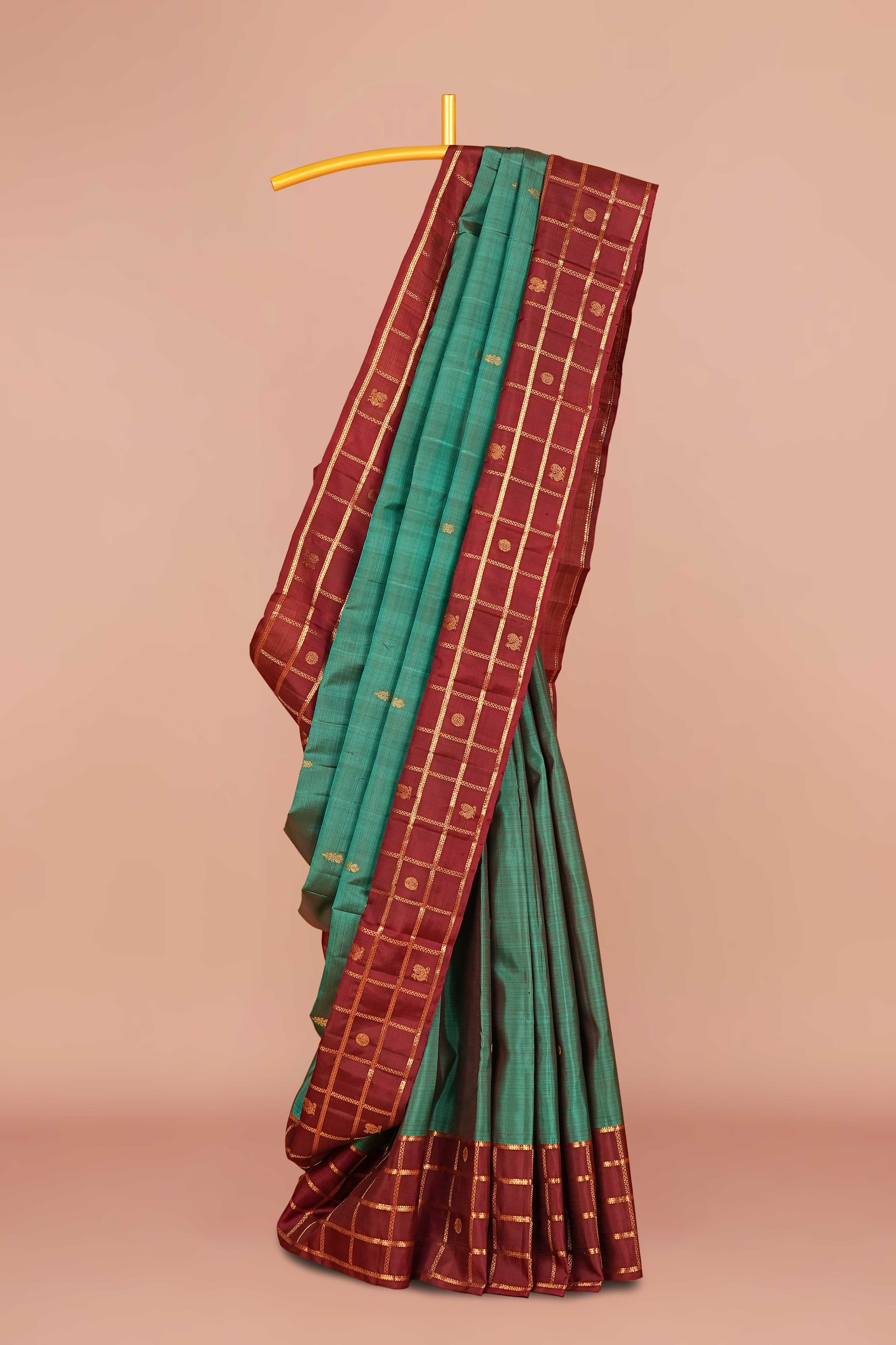 Teal green pure silk saree