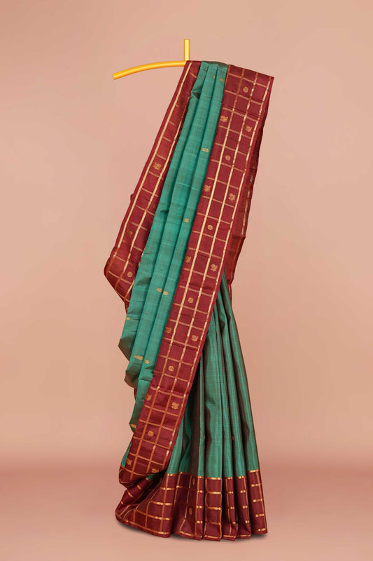 Teal green pure silk saree