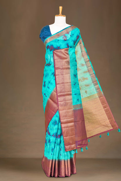 Teal linen dyed saree