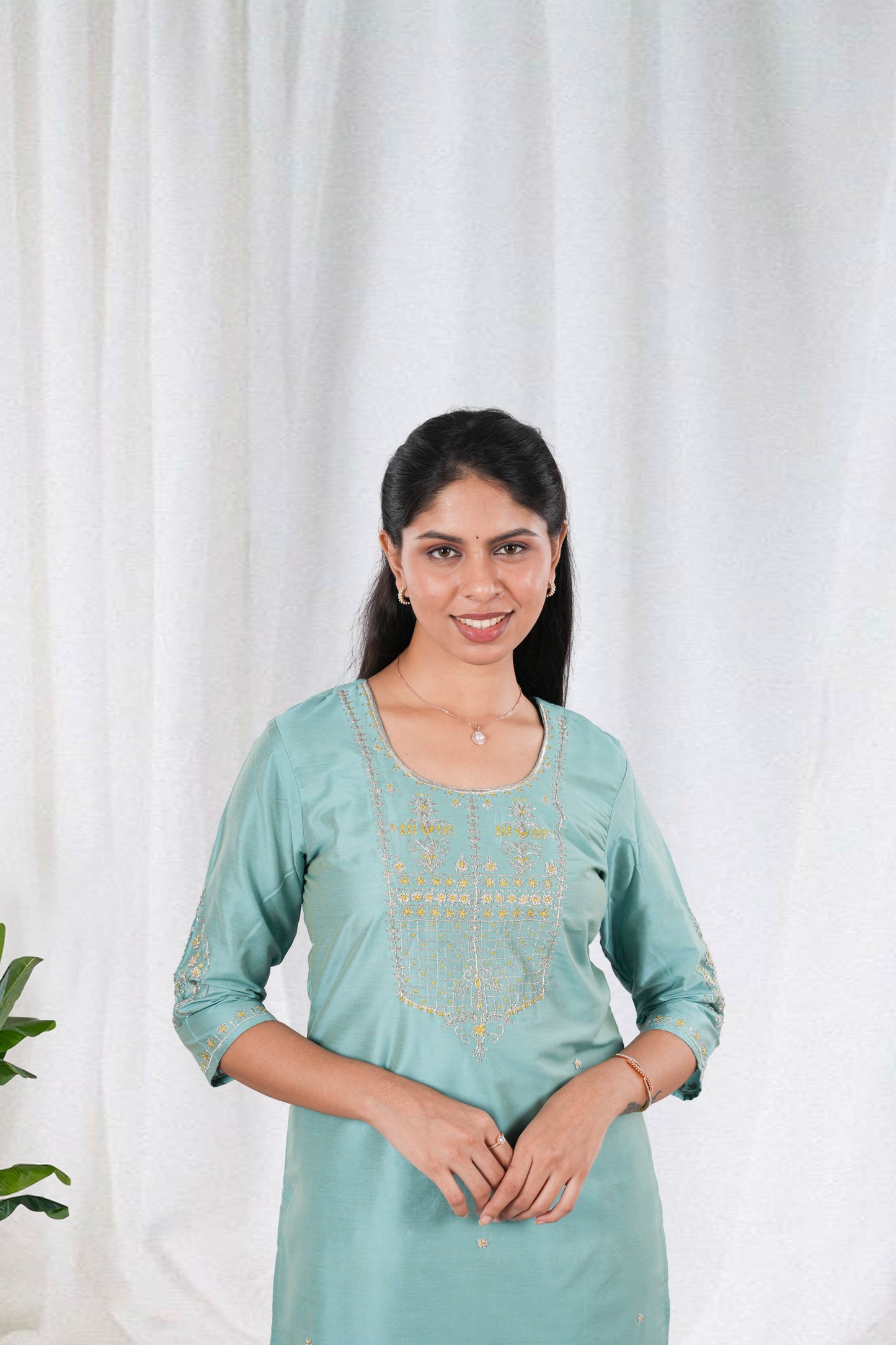 Teal motif ethnic outfit
