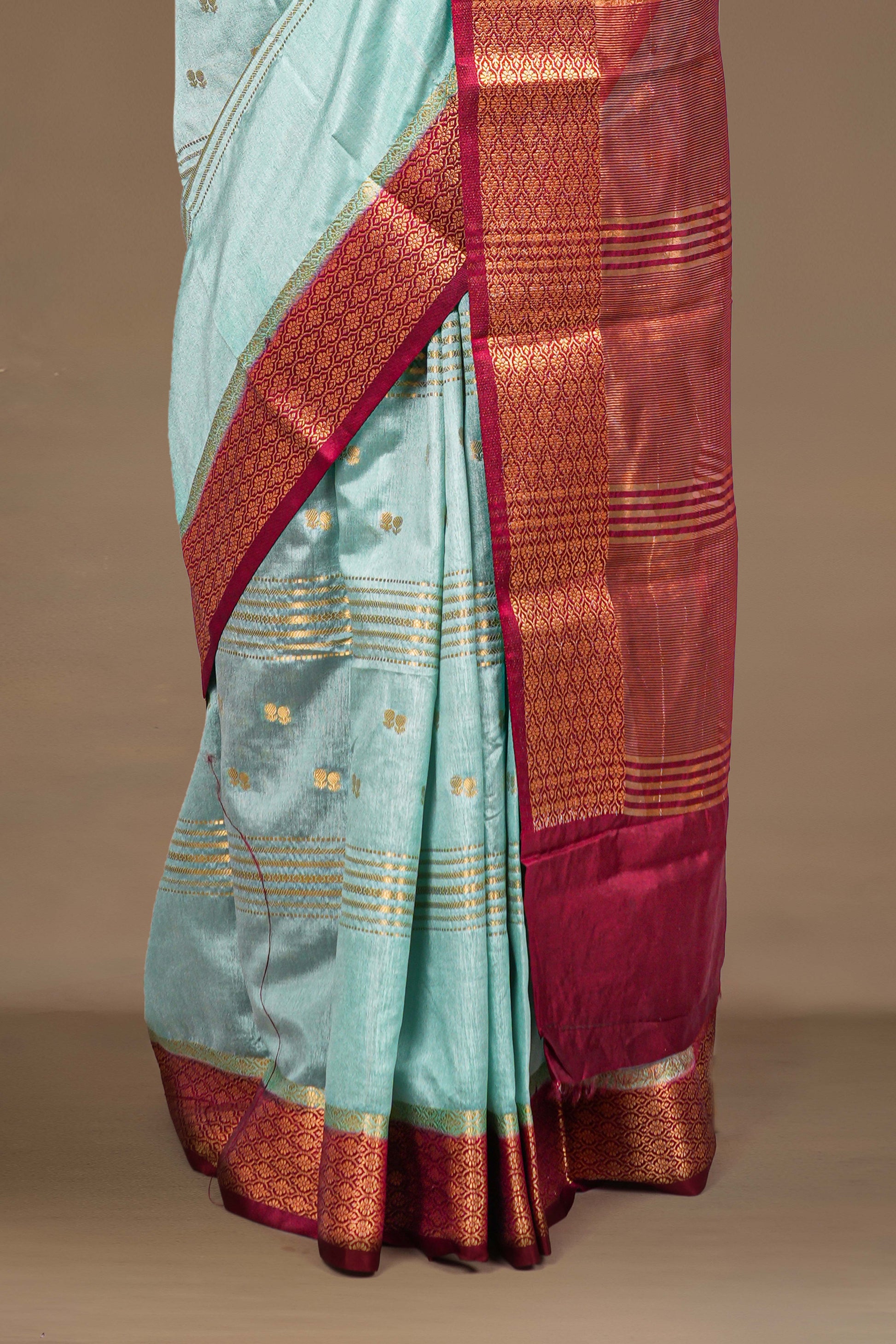Teal raw silk festive saree